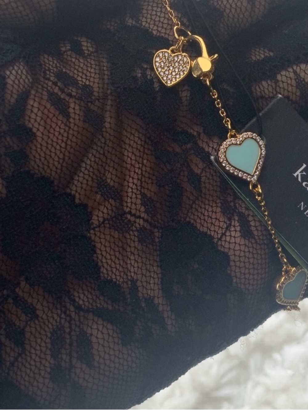 kate spade Gold Heart Bracelet with Mint Enamel hearts! NWT - Picture 8 of 10